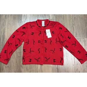 VNTG NWT Gymboree Girls Red Floral Embroidered Cardigan Sweater  7‎ Years